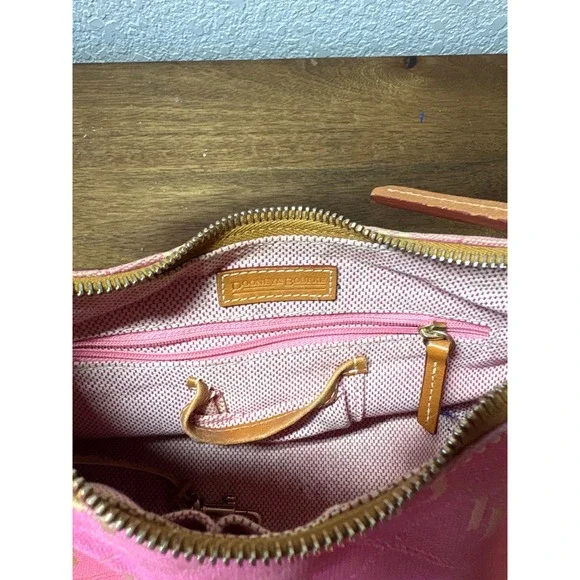 Dooney & Bourke Pink DB Monogram Canvas Leather Trim Shoulder Bag Purse Y2K - Picture 6 of 7